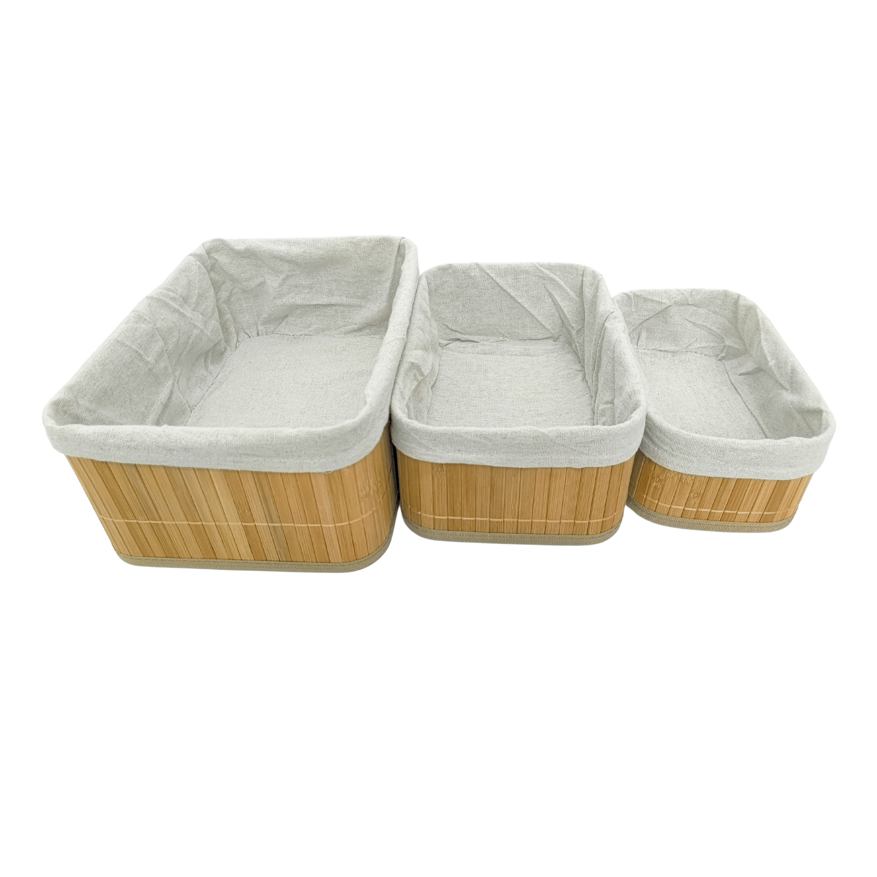 3-Piece Multi Size Bamboo Storage Basket Set (Rectangle)